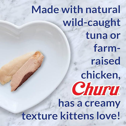 INABA Churu for Kittens, Grain-Free Creamy, Purée Lickable Cat Treats with DHA, EPA, Vitamin E & Taurine, 0.5 Ounces Each, 24 Tubes (4 per Pack), 2 Flavor Variety Pack