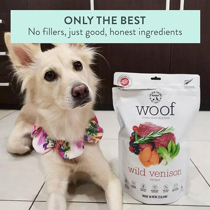 WOOF Wild Venison Freeze Dried Raw Dog Food, Mixer, or Topper, or Treat - High Protein, Natural, Limited Ingredient Recipe 9.9oz