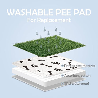 MEEXPAWS Dog Grass Pad with Foldable Dog Litter Box, Extra Large Pee Pad Holder Foldable Liner Base High Side with Odor Free Artificial Grass for Potty Training Balcony, 2 PCS Reusable Pee Pads