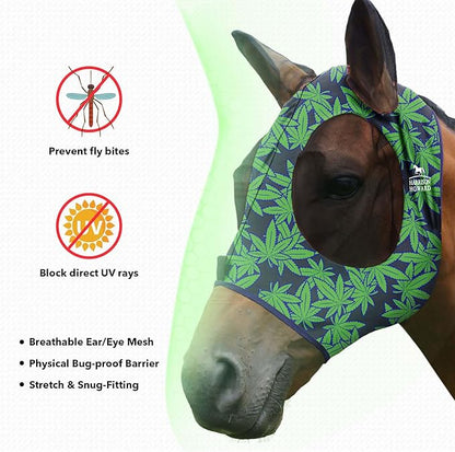 Harrison Howard Super Comfort Stretchy Fly Mask Large Eye Space with UV Protection Soft on Skin with Breathability Live Leaf L
