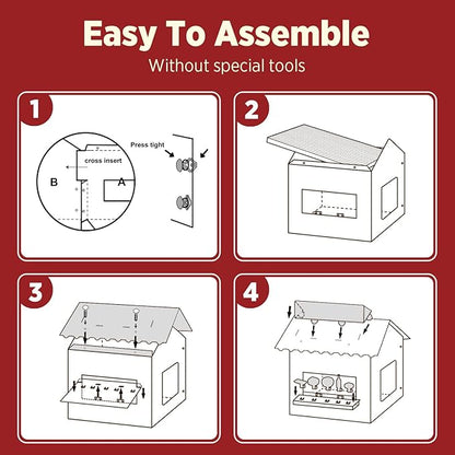Cat Beds for Indoor Cats, Cardboard Cat House with Scratchers, Korean BBQ, Large Sturdy Cat Furniture Condo Cave Tent, Easy to Assemble Pet Toys Accessories Stuffs, Bunny Small Animals