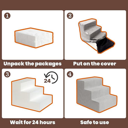 MEWANG Dog Stairs for Small & Medium Dogs and Old Cats –3/4/ 5 Steps High-Density Foam Pet Ramp for Bed & Couch, Non-Slip, Washable Cover, Grey (Square Corner, 5 Steps: 29.92''×22.83''×15.75'', 2)