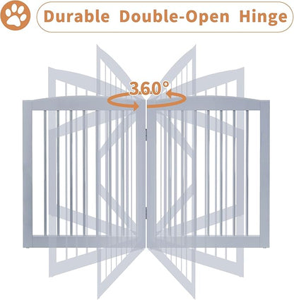 Freestanding Pet Gate for Dogs, Foldable Wooden Dog Gate for House, Extra Wide Indoor Pet Barrier for Stair, Doorway, Hall, Support Feet Included, 120 Inch Wide, 6 Panels 24", Grey