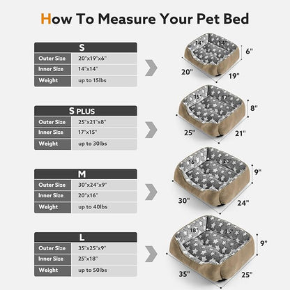 SIWA MARY Medium Dog Bed - Washable, Orthopedic, Calming for Medium Dogs, Non-Slip Bottom, S Plus (25"x21"x8") Brown