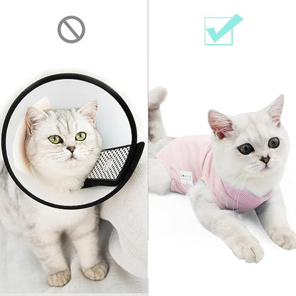 DOTON Cat Recovery Suit for Male and Female Surgical Post Surgery Soft Cone Onesie Shirt Clothes Neuter Licking Protective Diapers Outfit Cover Kitten Spay Collar(M, Pink)