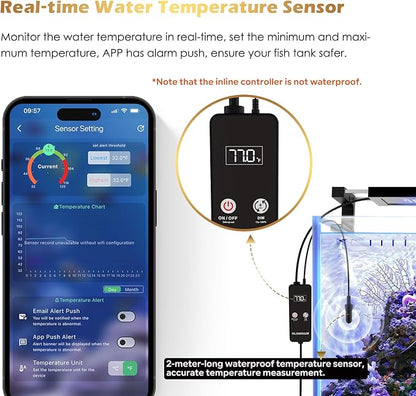 GLOWRIUM Saltwater Aquarium Light, Smart Reef Coral Fish Tank Light with Bluetooth + WiFi Dual Control App, DIY Spectrum, Brightness Adjustable, Anti-Drop, Real Time Water Temperature Sensor(48-60 in)