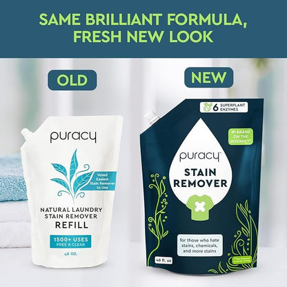 Puracy Stain Remover Cleaning Spray Refill - Enzyme-Powered Stain Remover Spray As Seen on TikTok, Natural Travel Spot Removal for Clothes (Unscented, 48 fl oz)