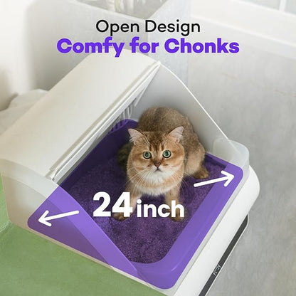 (Upgraded) Popur X5 Self Cleaning Cat Litter Box - Unique Open Top Split System - Automatic Litter Scooping Robot, Odor-Seal, 24 Inch Tray, 30-Day Capacity, 33 lbs. Load, 99% Leakproof (Cardboard Bin)