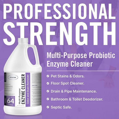 Multi-Purpose Probiotic Enzyme Cleaner, Made in USA - Pet Stain and Odor Remover - Concentrated - Professional & Home Strength Drains, Floors, Bathrooms, Toilets Trash Can, (1 gallon, Lavender)