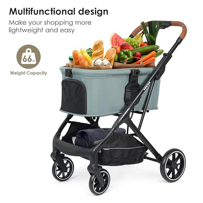 T6 Luxury Pet Stroller for Medium Dogs Up to 66lbs or 2 Small Pets – 3-in-1 Dog & Cat Stroller with Removable Carrier, Foldable & Lightweight (Green)