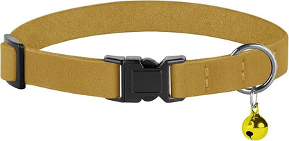 Breakaway Cat Collar Leather with Removable Bell - 13 Colors Available - Soft Adjustable Girl Boy Safety Lightweight Pet Kitten Collars Pink Brown Blue Green Red Orange Black (Mustard)