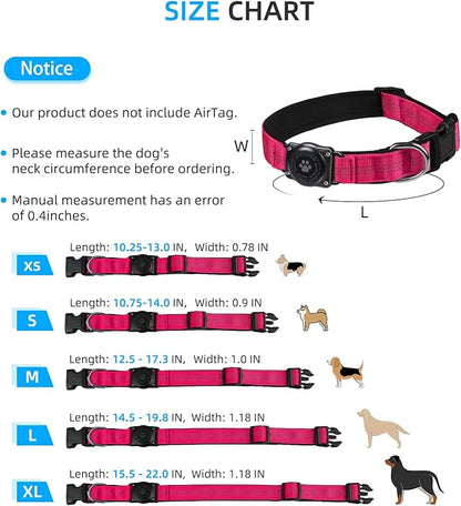Upgraded AirTag Dog Collar, IP68 Waterproof Air Tag Dog Collar Holder, Reflective, Ultra-Durable, Comfortable Padded, Heavy Duty Dog Collars for Small Medium Large Dogs (XS (10.25"-13"), Hotpink)