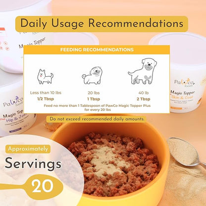 PawCo Magic Topper Skin & Coat - Dog Food Topper for Healthy Skin & Shiny Fur, Grain-Free Meal Enhancer with Omega-3 & DHA, 160g