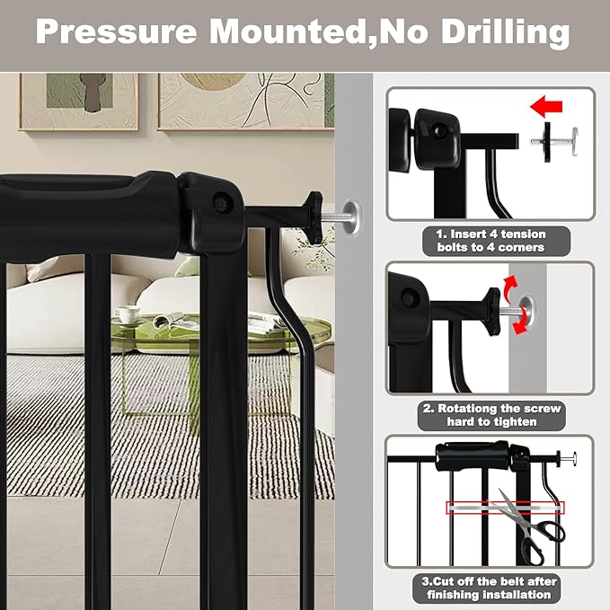 Fairy Baby Extra Wide Baby Gate 76.3-81.1 Inch Wide, Walk Through Pressure Mounted No Drill, Long and Large Tension Gate for Pet and Kids