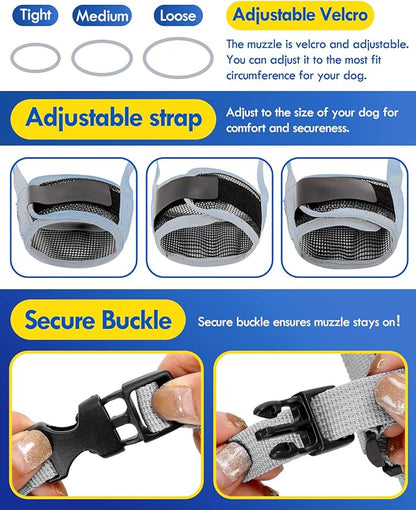 Dog Muzzle, Soft Air Mesh Muzzle for Small Medium Large Dogs Anti Biting Barking Chewing, Breathable Drinkable Adjustable Loop Pets Muzzle for German Shepherd Husky Labrador Retriever (Grey,S)