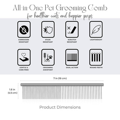 Flexzion Grooming Comb for Dogs – Stainless Steel Professional Cat Comb and Animal Tool for Removing Tangles and Knots on Medium Pets with Smooth Needle Teeth – 45mm, 1 Large