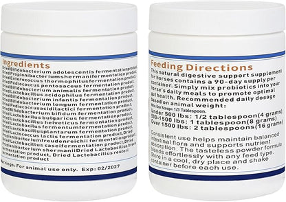 Probiotics for Horses Dietary Supplement, All-Natural Digestive System Maintenance Formula Equine Digestion Support Horse Health Supplements (90 Days)