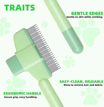 Pet Hair Removal Comb,New Cat Brush with Release Button,Pet Grooming Brush for Short&Long Pet Hair,Deshedding Brush for Pet (green)