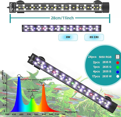 Submersible Aquarium Light for 12 to 23 Inch Fish Tank, 24/7 Cycle Fish Tank Light with Timer, Aquarium Plant Light with Full Spectrum+7 Single Colors, Auto On/Off, Adjustable Brightness