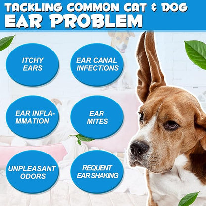 Dog & Cat Ear Infection Treatment Drops, Pets Ear Cleaning Drops with 1% Hydrocortisone for Dog & Cats Yeast Infection, Itchy Ear Relief, Treats Ear Infections for Dogs & Cats - 2 fl oz