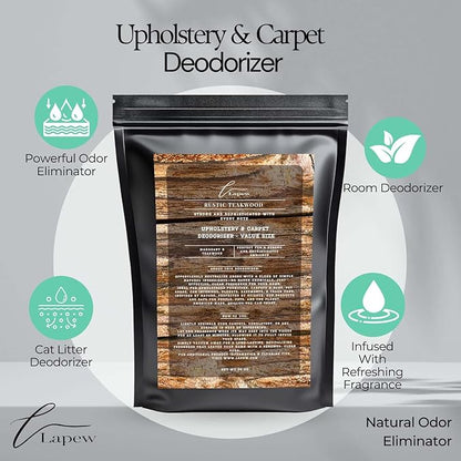 Rustic Teakwood Carpet Freshener Powder Refill 36 oz | Powerful Odor Eliminator for Home | Upholstery Deodorizer | Carpet Deodorizer | Pet Urine | Cat Litter Box | Mahogany Teakwood Fragrance