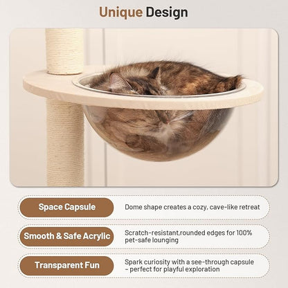 Rattan Cat Climbing Tower Condo with Scratching Post,Capsule,Basket,and Bed Modern Heavy Duty Cat Tree for Indoor Cat Large Adult