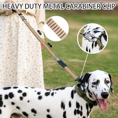 Heavy Duty Tactical Bungee Dog Leash, 4-6FT Shock Absorbing Tactical Leash with 2 Padded Handles, Metal Carabiner Clip,Car Seatbelt, Reflective Dog Leashes for Medium Large Dogs (Brown)