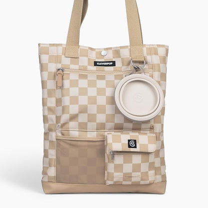 Park Pack 2-Piece Set Dog Gear Tote – Dog Travel Bag with 8 Pockets, Treat Pouch, Poop Bag Dispenser, Quick-Dry Ball Pocket, Collapsible Bowl, Perfect for Walks & Park Trips, Checkerboard