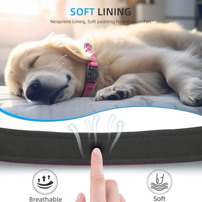 Upgraded AirTag Dog Collar, IP68 Waterproof Air Tag Dog Collar Holder, Reflective, Ultra-Durable, Comfortable Padded, Heavy Duty Dog Collars for Small Medium Large Dogs (L (14.8"-20.3"), Hotpink)