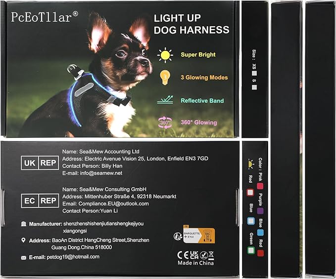 PceoTllar Light Up Dog Harness, LED No Pull Reflective Dog Harness, Flashing Lighted for Night Walking - Small/Medium, (Black Blue,xs)