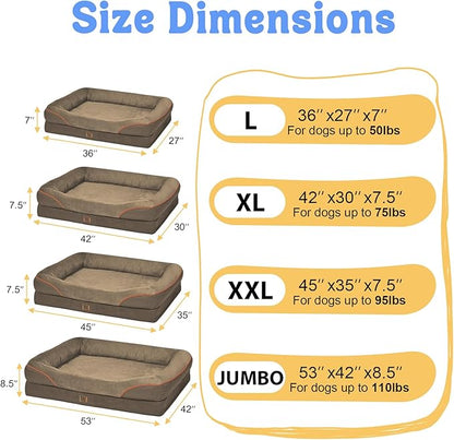 Washable Orthopedic Large Dog Bed -XL Large Dog Bed with Removable & Waterproof Cover Pet Beds with Foam Support for Big Size Dogs with Bolster