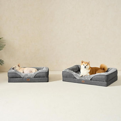 EHEYCIGA Memory Foam Dog Bed for Medium Size, Orthopedic Dog Sofa with Sides and Waterproof Liner, Washable Bolster Pet Bed Couch with Removable Cover, 30x20x6.5 Inch, Grey