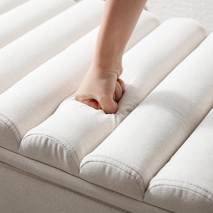 Kmax 45" Storage Bench Linen Entryway Bench Upholstered Ottoman Bench with Wavy Top & Safty Hinge for Bedroom Living Room Hallway, Beige
