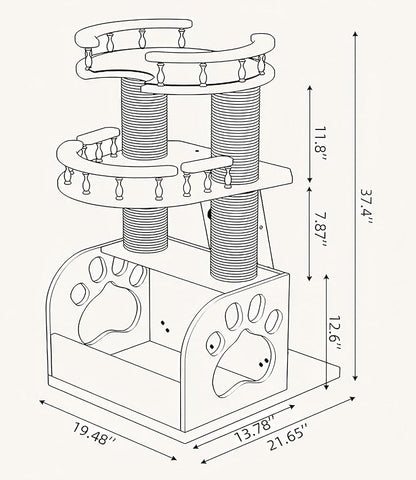 Modern Cat Tree, Solid Wooden Cats Tower, 37" Luxury Cats Trees Condo for Large Cat, Multi-Level Cat Tree Tower Natural Cat House Furniture, with Scratching Posts, Removable Washable Cushions