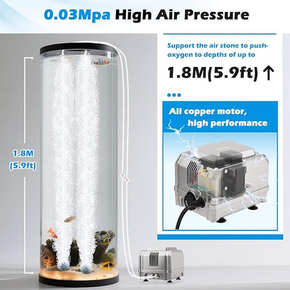 hygger 5W/8W Aquarium Air Pump: Powerful Adjustable Fish Tank Air Pump, Dual Outlets Oxygen Aerator, Oxygen Pump for Up to 200 Gallons Aquariums, for Freshwater, Saltwater, Hydroponics
