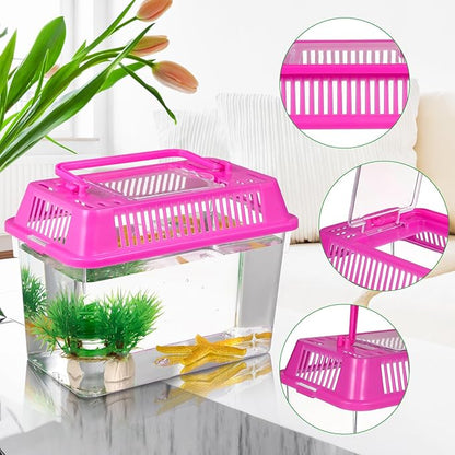 Mini Handheld Aquarium Pet Box, 4Pcs Portable Fish Tank Plastic Turtle Tank with Lid Handheld Fish Tank Clear Reptile Terrarium Hamster Box for Fish Snakes Aquarium