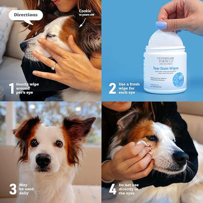 Veterinary Formula Smart Coat Complex Tear Stain Wipes for Dogs & Cats, 100 ct – Gently Wipe Away Debris and Clean Stains Around The Eyes of Pets, Fragrance-Free and Pre-Saturated