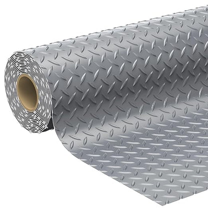 7.8 x 18 FT Garage Floor Mats for Under Car, 2.8mm Thickened Rubber Garage Flooring Roll, M Size 140.4 SQFT Garage Car Mat for Mid-Size SUVs, Sports Car, Light Grey