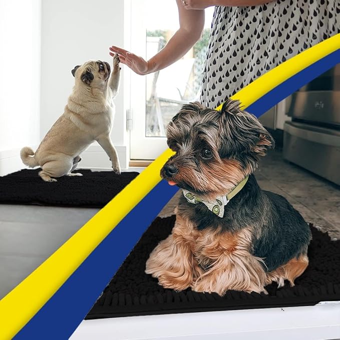 Muddy Mat® Original Dog Door Mat for Muddy Paws, Super Absorbent Microfiber, Non-Slip Washable Pet Rug, Quick Dry Chenille Entryway Carpet, Machine Washable Indoor Outdoor mat, Black 24"x96"