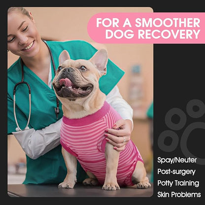 FUAMEY Recovery Suit for Dogs After Surgery,Soft Breathable Dog Bodysuit E-Collar & Cone Alternative Surgical Suit,Male Female Dog Neuter Spay Suits Anti Licking Wounds Onesie Rose Stripes XL