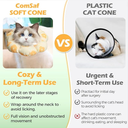 ComSaf Cat Cone Collar Soft - Cat Cones to Stop Licking e Collar for Cats After Surgery, Elizabethan Collar for Kitten Recovery, Comfortable Soft e Collar Cone for Small Cats, Yellow Flowers, S
