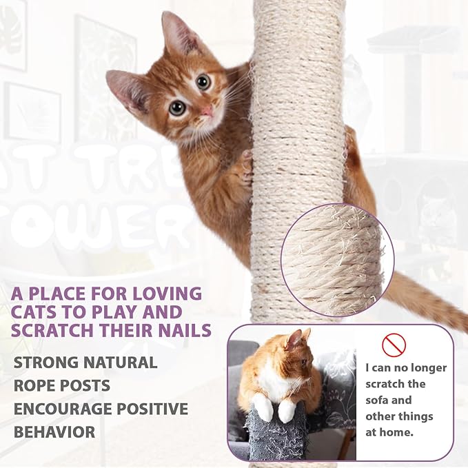 70" Pink XL Cat Tower for Indoor Cats – Multi-Level Condo with Scratching Posts & Hanging Toys