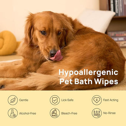 HICC PET Cleaning Deodorizing Glove Wipes for Dogs & Cats, Vet Recommended Hypoallergenic Pet Cleaning and Hydrating Glove Wipes, Nourish Fur Coconut Oil Pet Bathing Wipes for Horse Coat Care
