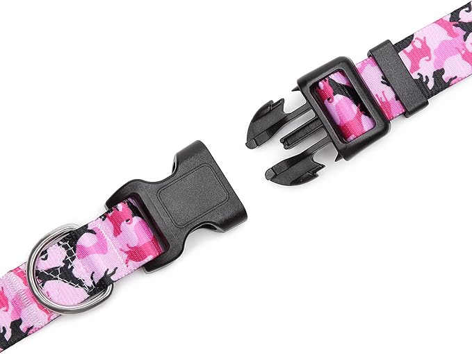 Mercano Adjustable Dog Collar - Special Design Patterns, Soft Nylon Comfortable Durable Pet Collar for Small Medium Large Dogs (S, Dog Camouflage Pink)