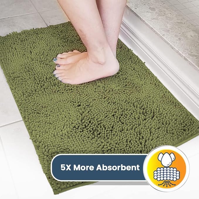 Muddy Mat® AS-SEEN-ON-TV Highly Absorbent Microfiber Door Mat and Pet Rug, Non Slip Thick Washable Area and Bath Mat Soft Chenille for Kitchen Bedroom Indoor and Outdoor - Army Green 24" x 96"