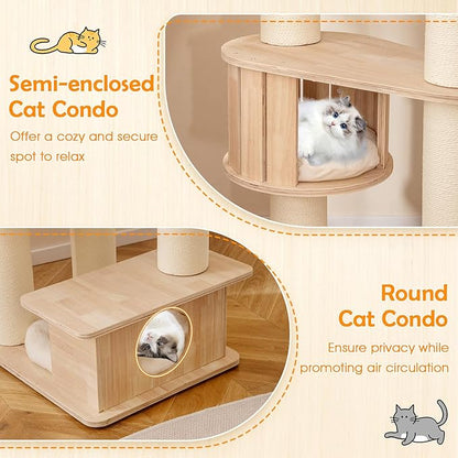 Tangkula 69” Tall Cat Tree, Multi-Layer Wood Cat Tower with Scratching Posts, Perch, Condo, Space Capsule, Hammock, Washable Cushions, Modern Cat Tree Tower for Indoor Cats Large Adult