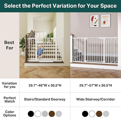 Cumbor 29.7-46" Baby Gate for Stairs, Toddler Safety Essentials for The House, Auto Close Dog Gate for Doorways, Mom's Choice Awards Winner-Easy Install Pressure Mounted Pet Gates for Dogs, White