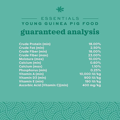 Oxbow Essentials Guinea Pig Food, Young, Made Alfalfa Hay for Guinea Pig, Pet Food Pellets with Vitamin C, Small Animal Pet Products, Made in USA, High Fiber, 10 lb. Bag