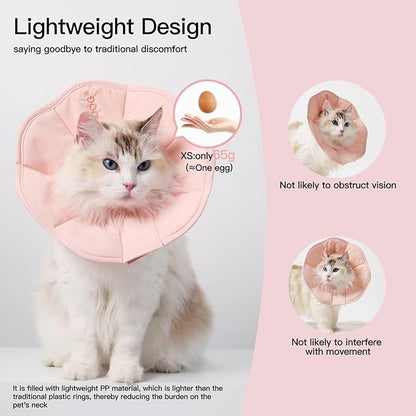 Touchdog Foldable Dog Cone Collar for Cats & Dogs - Adjustable Soft Recovery Collar with Waterproof PU Coating, Lightweight Design, 24.5cm/9.6in Wide Barrier (Pink, L)