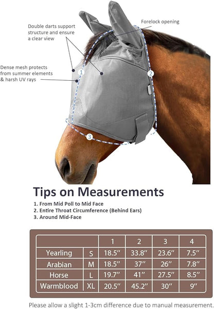 Harrison Howard UV-proof Multi-Function Fabrics Thick Fleece Padding Horse Fly Mask Half Face with Ears Original Grey Arabian Medium
